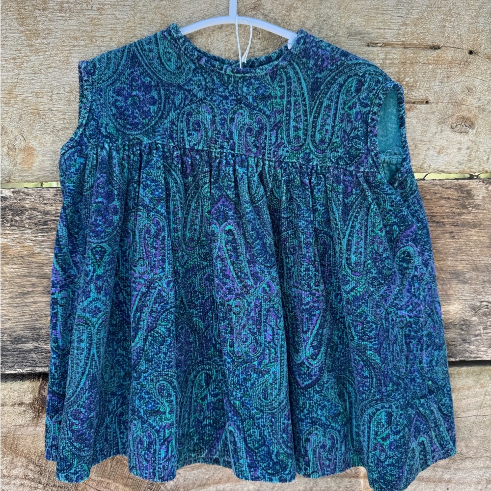 Vintage Blue and Green Paisley Sleeveless Toddler Dress